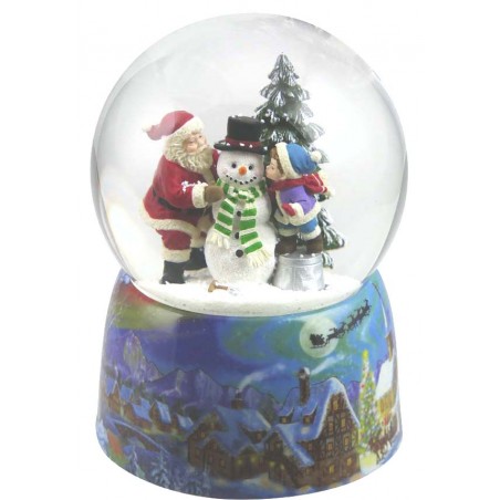 Snow globe Santa, kid & snowman