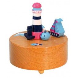 Wooden light house with boat