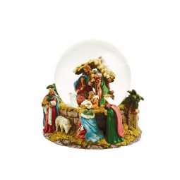 Glitter globe with nativity scene and sheep