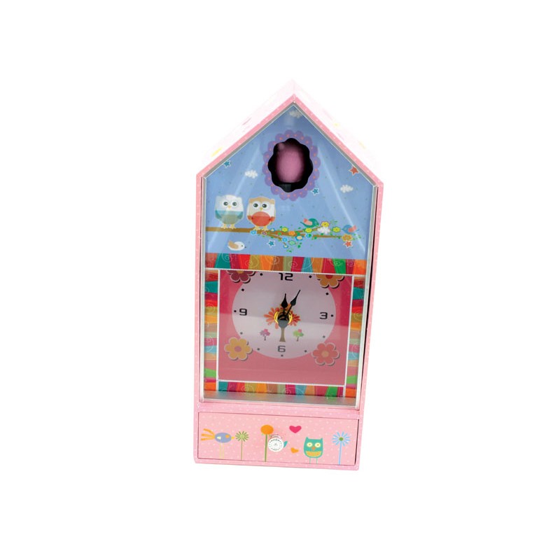 Owl music box with clock and owl